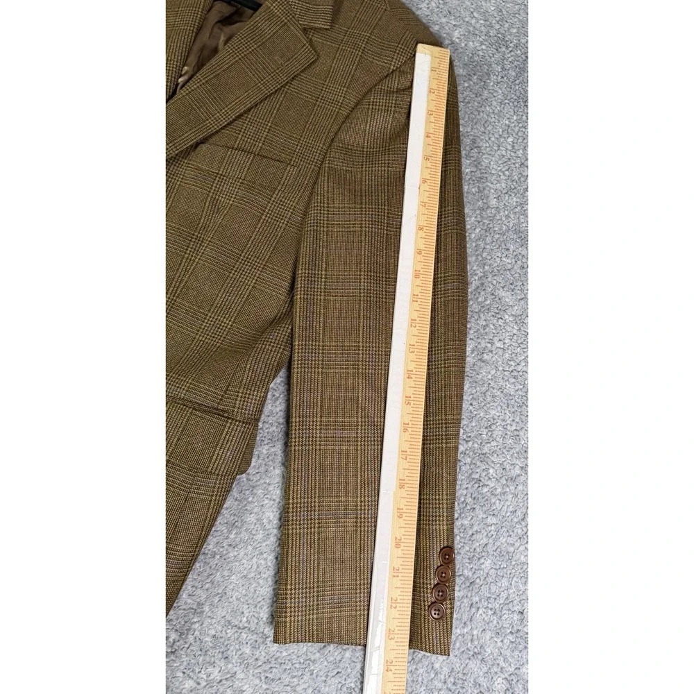 Brooks Brothers 346 Blazer Mens 42S Brown Glen Plaid 100% Wool Two Button Jacket